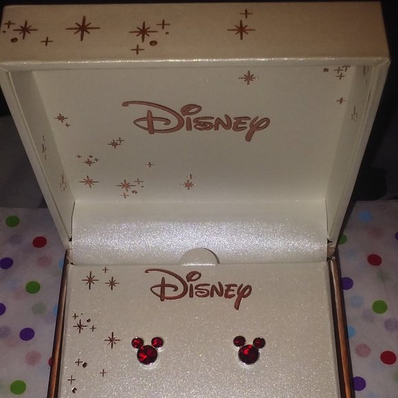 DISNEY MICKEY MOUSE RUBY RED CRYSTAL JULY BIRTHSTONE STUD EARRINGS**NEW! - Picture 3 of 6
